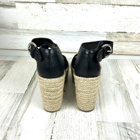 Marc Fisher Women’s 9 Black Leather Buckle Platform Espadrille Sandals NEW - Picture 7 of 10